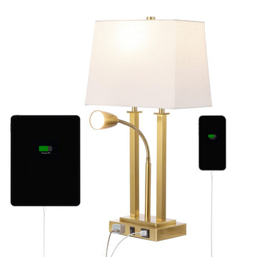 Blaire 23.75" 2-Light Modern Farmhouse Metal LED Table Lamp with USB Charging port - JONATHAN Y